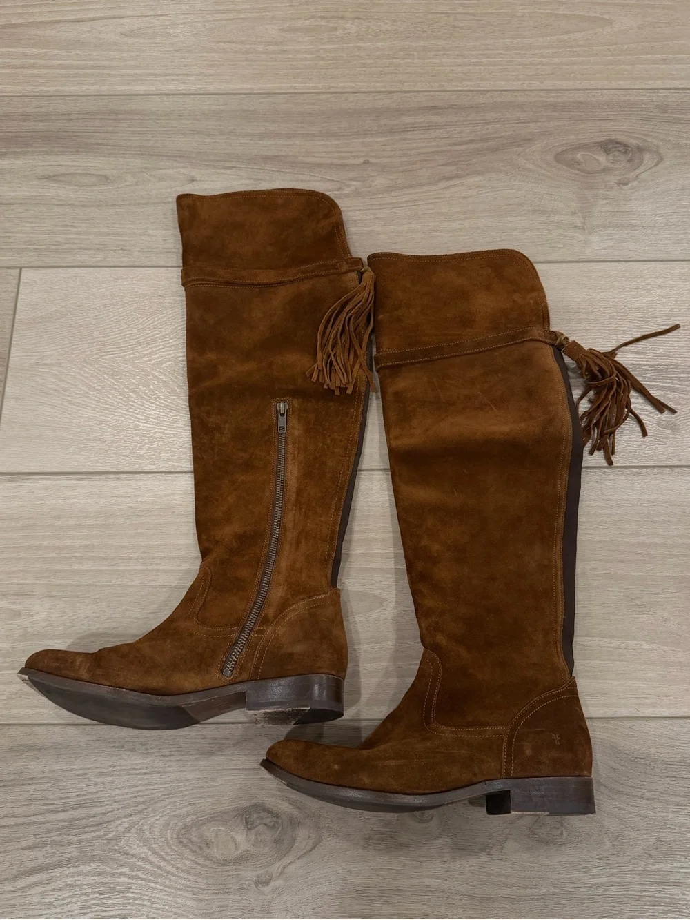 Womens Frye Brown Suede Molly Tassel Over the Knee Boots Size 8